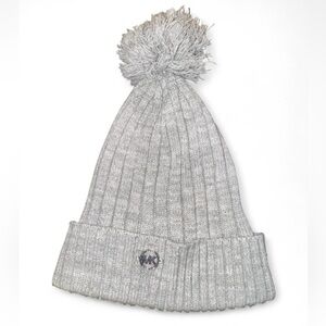 Michael Kors Light Gray Ribbed Pom-Pom Beanie